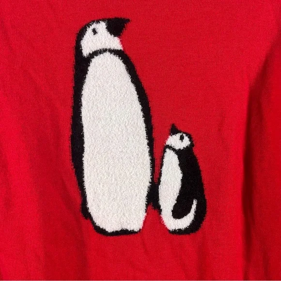 Talbots Supersoft Penguin Crewneck Sweater Red Size Medium Cashmere Blend Preppy - Picture 2 of 9